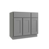 CNC CABINETRY Luxor 3-Door Vanity Base Cabinet, 42"W X 34.5"H, Shaker Misty Grey