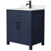 Wyndham Beckett 30" Dark Blue Single Vanity, Carrara Marble Top, Black Trim