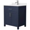 Wyndham Beckett 30" Dark Blue Single Vanity, White Marble Top, Nickel Trim