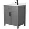 Wyndham Beckett 30" Dark Gray Single Vanity, Carrara Marble Top, Black Trim