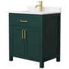Wyndham Beckett 30" Green Single Vanity, Carrara Marble Top, Gold Trim