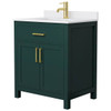 Wyndham Beckett 30" Green Single Vanity, White Marble Top, Gold Trim