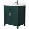 Wyndham Beckett 30" Green Single Vanity, White Marble Top, Nickel Trim