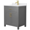 Wyndham Beckett 30" Dark Gray Single Vanity, White Marble Top, Gold Trim