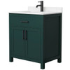 Wyndham Beckett 30" Green Single Vanity, Carrara Marble Top, Black Trim