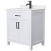 Wyndham Beckett 30" White Single Vanity, Carrara Marble Top, Black Trim
