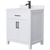 Wyndham Beckett 30" White Single Vanity, White Marble Top, Black Trim