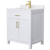 Wyndham Beckett 30" White Single Vanity, White Marble Top, Gold Trim