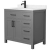 Wyndham Beckett 36" Dark Gray Single Vanity, Carrara Marble Top, Black Trim