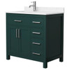 Wyndham Beckett 36" Green Single Vanity, Carrara Marble Top, Nickel Trim