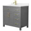 Wyndham Beckett 36" Dark Gray Single Vanity, Carrara Marble Top, Gold Trim