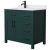 Wyndham Beckett 36" Green Single Vanity, White Marble Top, Black Trim