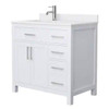Wyndham Beckett 36" White Single Vanity, White Marble Top, Nickel Trim