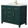 Wyndham Beckett 42" Green Single Vanity, White Marble Top, Gold Trim