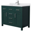 Wyndham Beckett 42" Green Single Vanity, White Marble Top, Nickel Trim