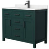 Wyndham Beckett 42" Green Single Vanity, Carrara Marble Top, Black Trim