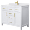Wyndham Beckett 42" White Single Vanity, White Marble Top, Gold Trim