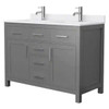 Wyndham Beckett 48" Dark Gray Double Vanity, White Marble Top, Nickel Trim