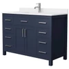 Wyndham Beckett 48" Dark Blue Single Vanity, White Marble Top, Nickel Trim