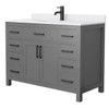 Wyndham Beckett 48" Dark Gray Single Vanity, White Marble Top, Black Trim