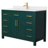 Wyndham Beckett 48" Green Single Vanity, White Marble Top, Gold Trim