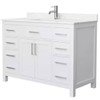 Wyndham Beckett 48" White Single Vanity, Carrara Marble Top, Nickel Trim