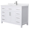 Wyndham Beckett 48" White Single Vanity, White Marble Top, Nickel Trim