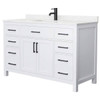 Wyndham Beckett 54" White Single Vanity, Carrara Marble Top, Black Trim