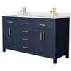 Wyndham Beckett 60" Dark Blue Double Vanity, White Marble Top