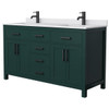 Wyndham Beckett 60" Green Double Vanity, White Marble Top, Black Trim