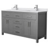 Wyndham Beckett 60" Dark Gray Double Vanity, White Marble Top