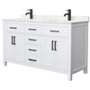 Wyndham Beckett 60" White Double Vanity, Carrara Marble Top,black Trim