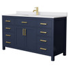 Wyndham Beckett 60" Dark Blue Single Vanity, White Marble Top
