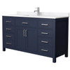 Wyndham Beckett 60" Dark Blue Single Vanity, Carrara Marble Top, Nickel Trim