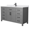 Wyndham Beckett 60" Dark Gray Single Vanity, White Marble Top, Black Trim