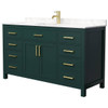 Wyndham Beckett 60" Green Single Vanity, Carrara Marble Top, Gold Trim