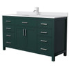 Wyndham Beckett 60" Green Single Vanity, White Marble Top, Nickel Trim
