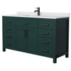 Wyndham Beckett 60" Green Single Vanity, White Marble Top, Black Trim