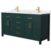 Wyndham Beckett 66" Green Double Vanity, Carrara Marble Top, Gold Trim