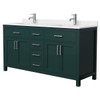Wyndham Beckett 66" Green Double Vanity, Carrara Marble Top, Nickel Trim