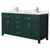 Wyndham Beckett 66" Green Double Vanity, White Marble Top, Nickel Trim