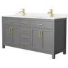 Wyndham Beckett 66" Dark Gray Double Vanity, Carrara Marble Top, Gold Trim