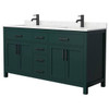 Wyndham Beckett 66" Green Double Vanity, Carrara Marble Top, Black Trim