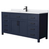 Wyndham Beckett 66" Dark Blue Single Vanity, White Marble Top, Black Trim