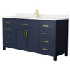 Wyndham Beckett 66" Dark Blue Single Vanity, Carrara Marble Top