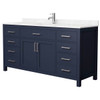 Wyndham Beckett 66" Dark Blue Single Vanity, Carrara Marble Top, Nickel Trim