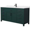 Wyndham Beckett 66" Green Single Vanity, Carrara Marble Top, Black Trim