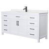 Wyndham Beckett 66" White Single Vanity, Carrara Marble Top, Black Trim