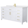 Wyndham Beckett 66" White Single Vanity, White Marble Top, Gold Trim