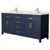 Wyndham Beckett 72" Dark Blue Double Vanity, White Marble Top